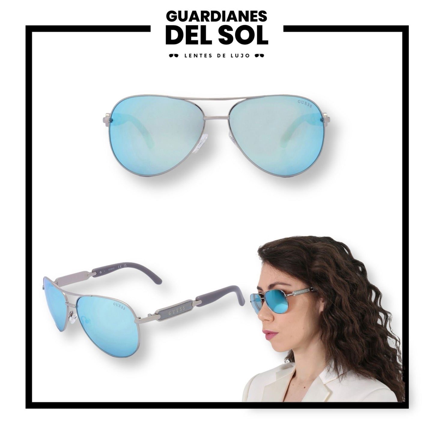 GUESS BLUE MIRROR PILOT LADIES SUNGLASSES